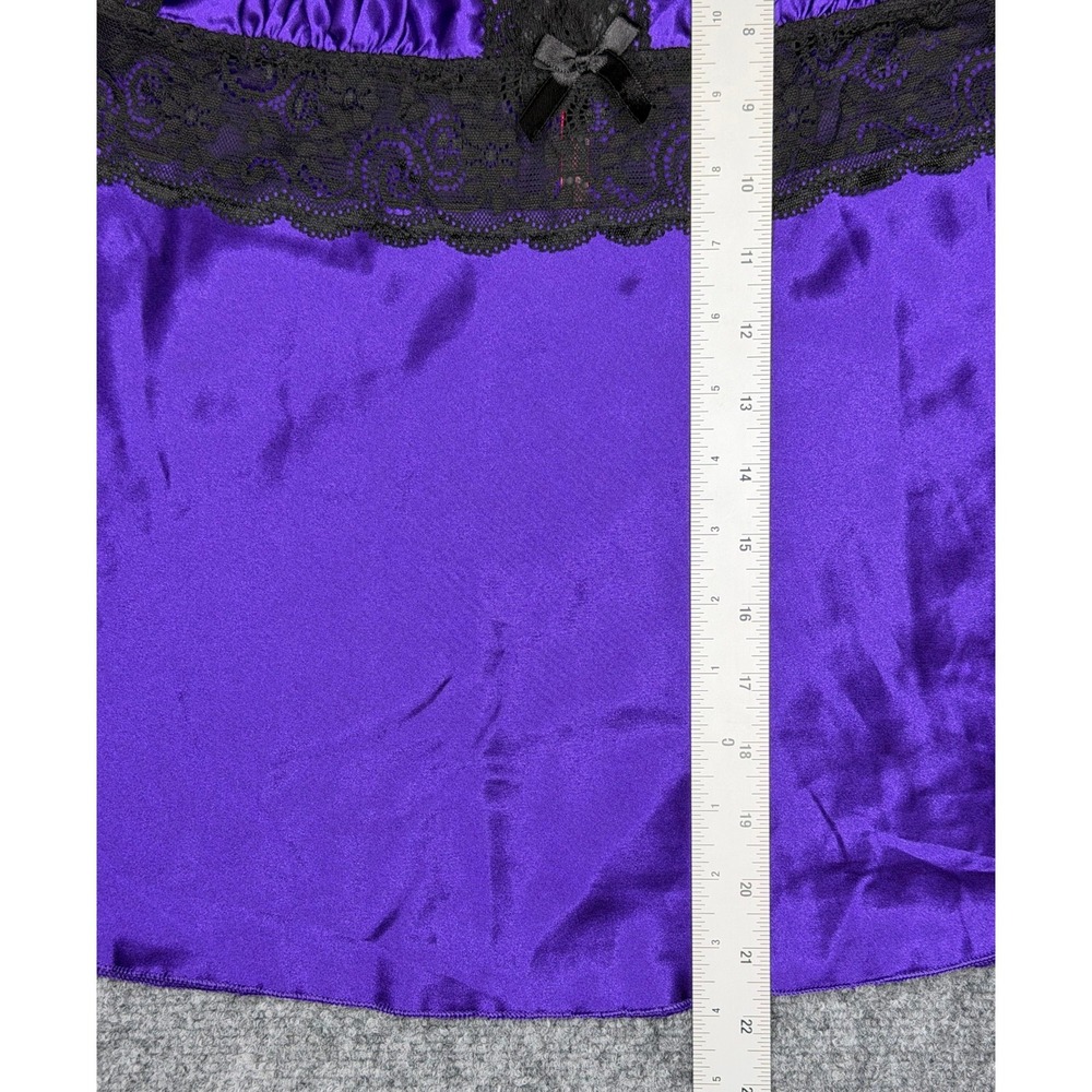 Seven 'til Midnight Royal Purple Satin Black Lace Bow Babydoll L - Picture 6 of 6
